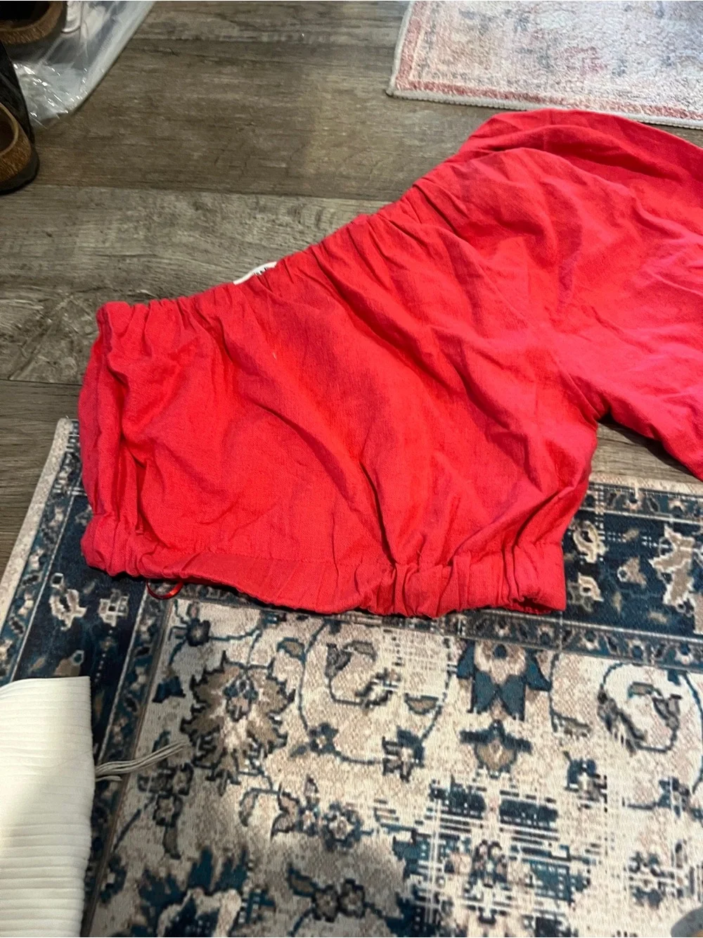 Abercrombie linen red one shoulder puff sleeve